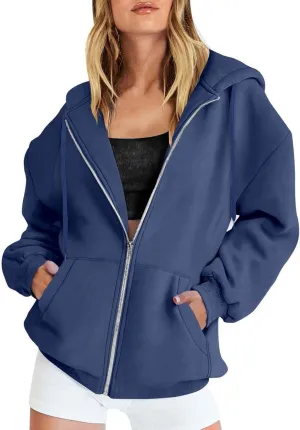 GIERIDUC Womens Zip Up Hoodies Long Sleeve Fall Oversized Sweatshirts Fleece Y2K Jacket with Pockets Trendy Fashion Clothes
