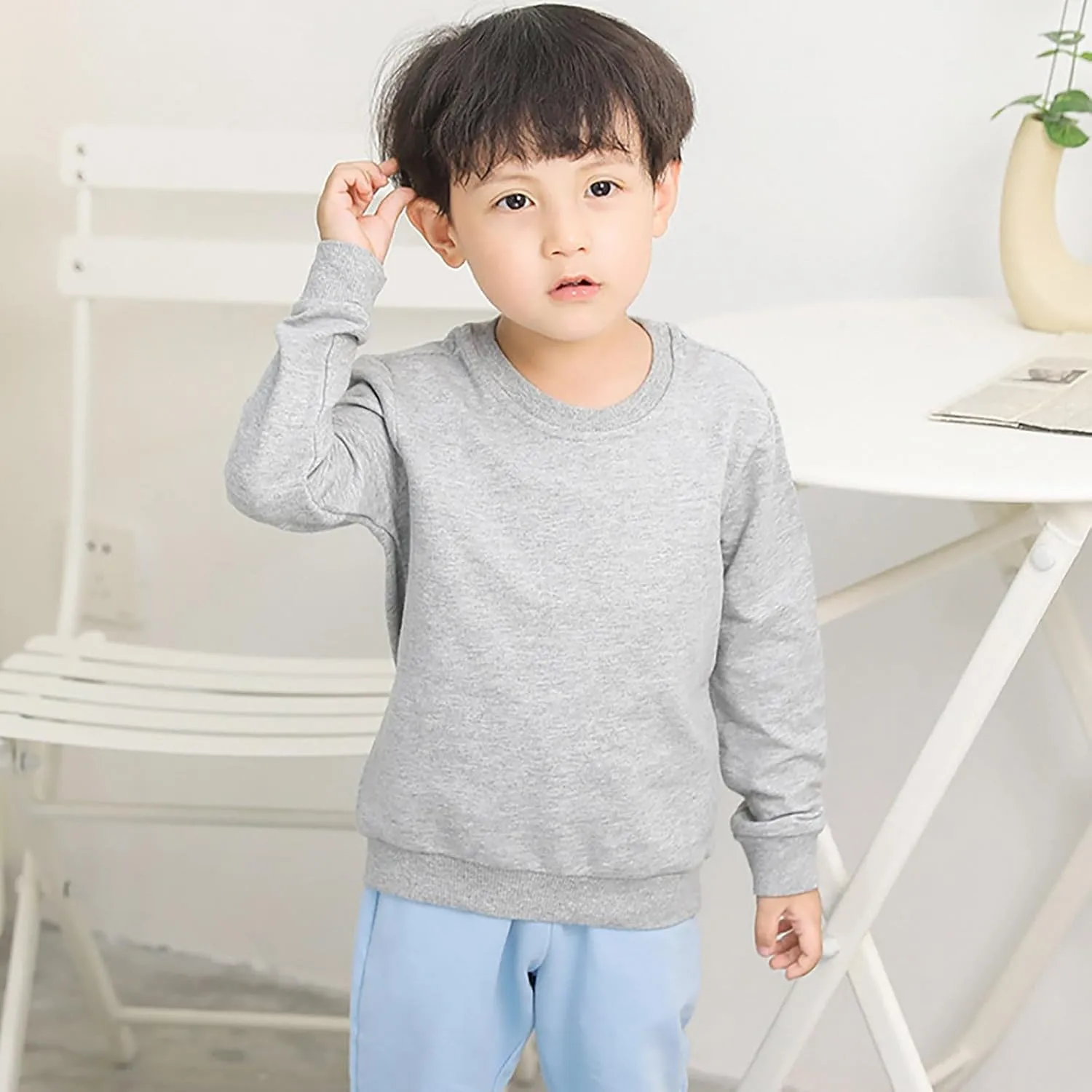 Girls and Toddlers' Basic Cotton Sweatshirt Baby Boy Classic Solid Crewneck Sweatshirt Pullover Tops Long Sleeve Shirt