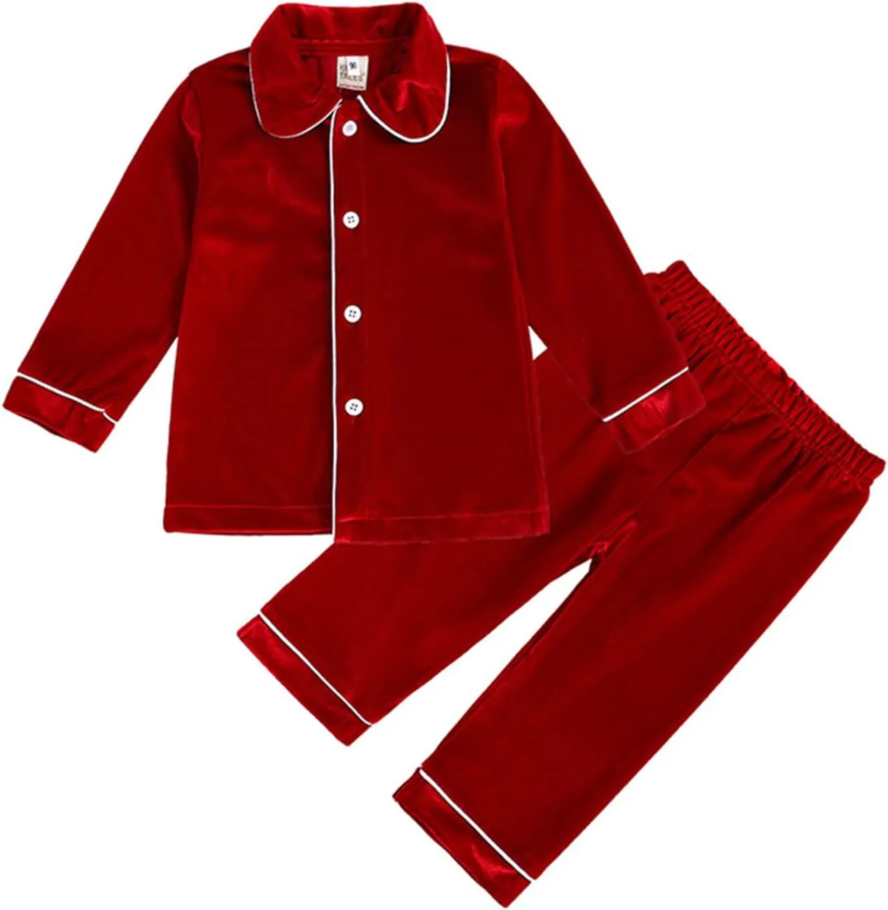 Girls Boys' Velvet Christmas 𝐏ajamas Set Long Sleeve Matching Holiday 𝐏js Kids Toddler Button-Down Solid 𝐒leepwear