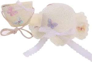 Girls Summer 𝐒traw Hat Bag Set Wide Brim Hat Sun Beach Hats with Shoulder Bag Infant Sun Hat Kids Cap