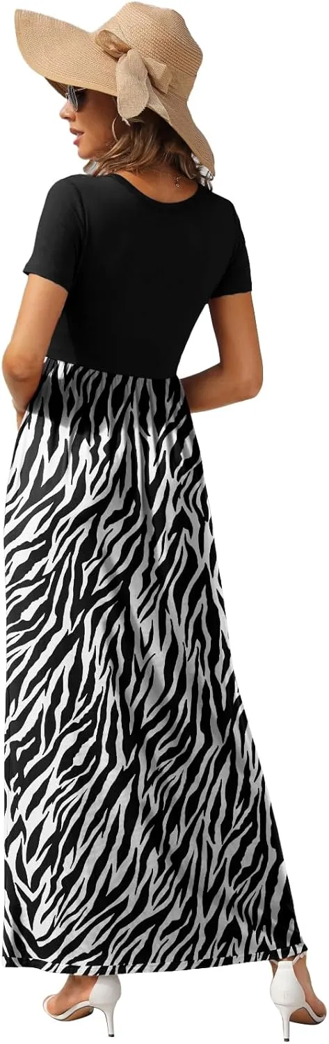 GRECERELLE Womens Long Maxi Dresses 2025 Short Sleeve V Neck Casual Summer Button Dress with Pockets