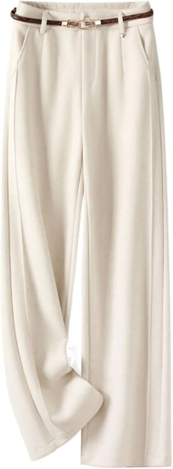 GUOYUXIAO High-Waist Wide-Leg Pants for Women,Autumn/Winter Thickened Woolen Casual Straight-Leg Trousers
