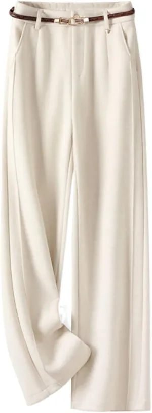 GUOYUXIAO High-Waist Wide-Leg Pants for Women,Autumn/Winter Thickened Woolen Casual Straight-Leg Trousers