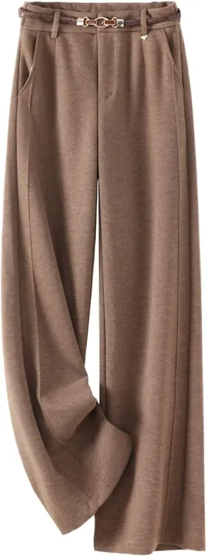 GUOYUXIAO High-Waist Wide-Leg Pants for Women,Autumn/Winter Thickened Woolen Casual Straight-Leg Trousers