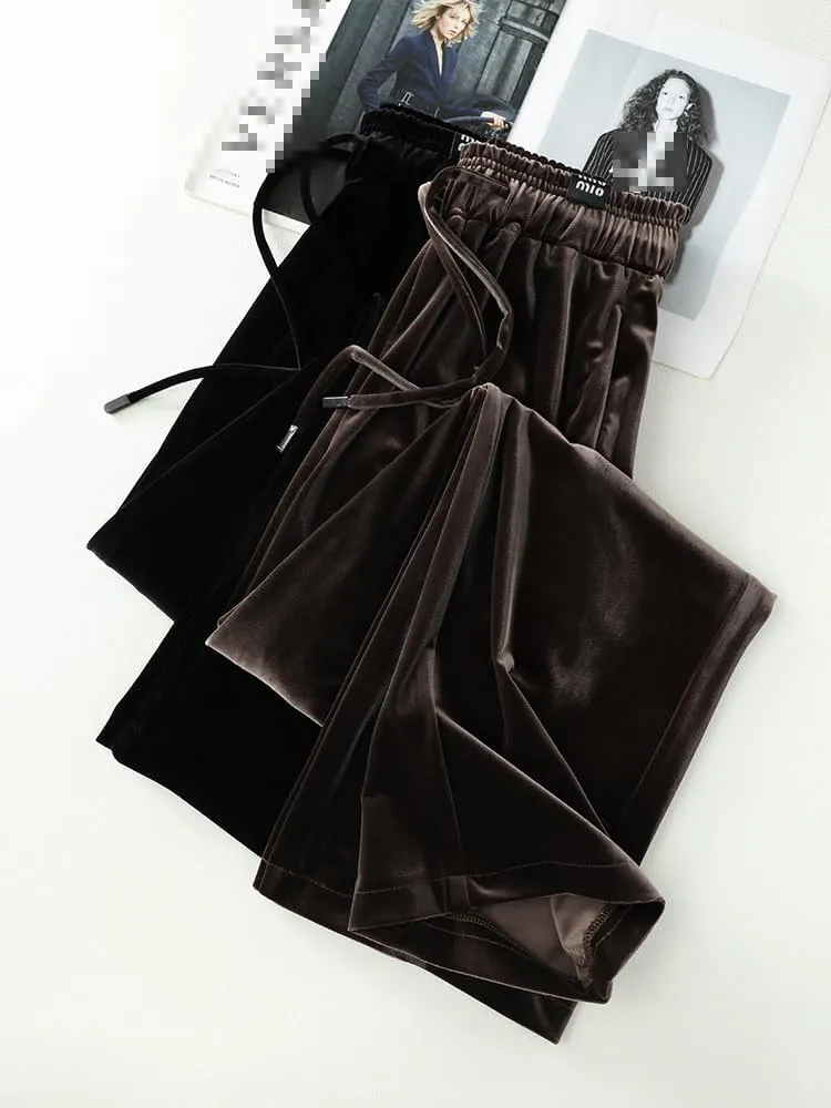 GUOYUXIAO Wide-Leg Pants for Women,Autumn Elastic High-Waist Casual Straight-Leg Trousers