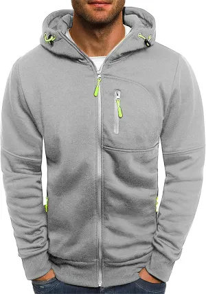 Hoodies for Men Full Zip Long Sleeve Sweatshirt Basic Casual Sweatshirts Sports Hooded Jacket Coat with Zip Pockets