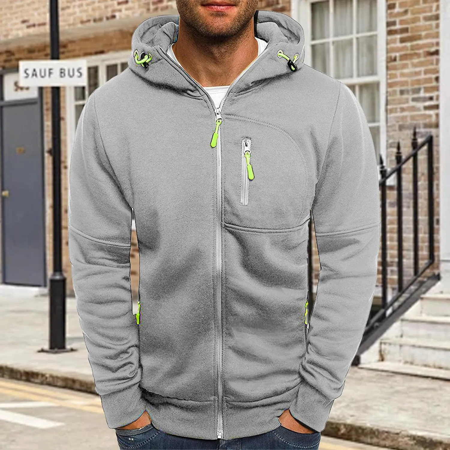 Hoodies for Men Full Zip Long Sleeve Sweatshirt Basic Casual Sweatshirts Sports Hooded Jacket Coat with Zip Pockets