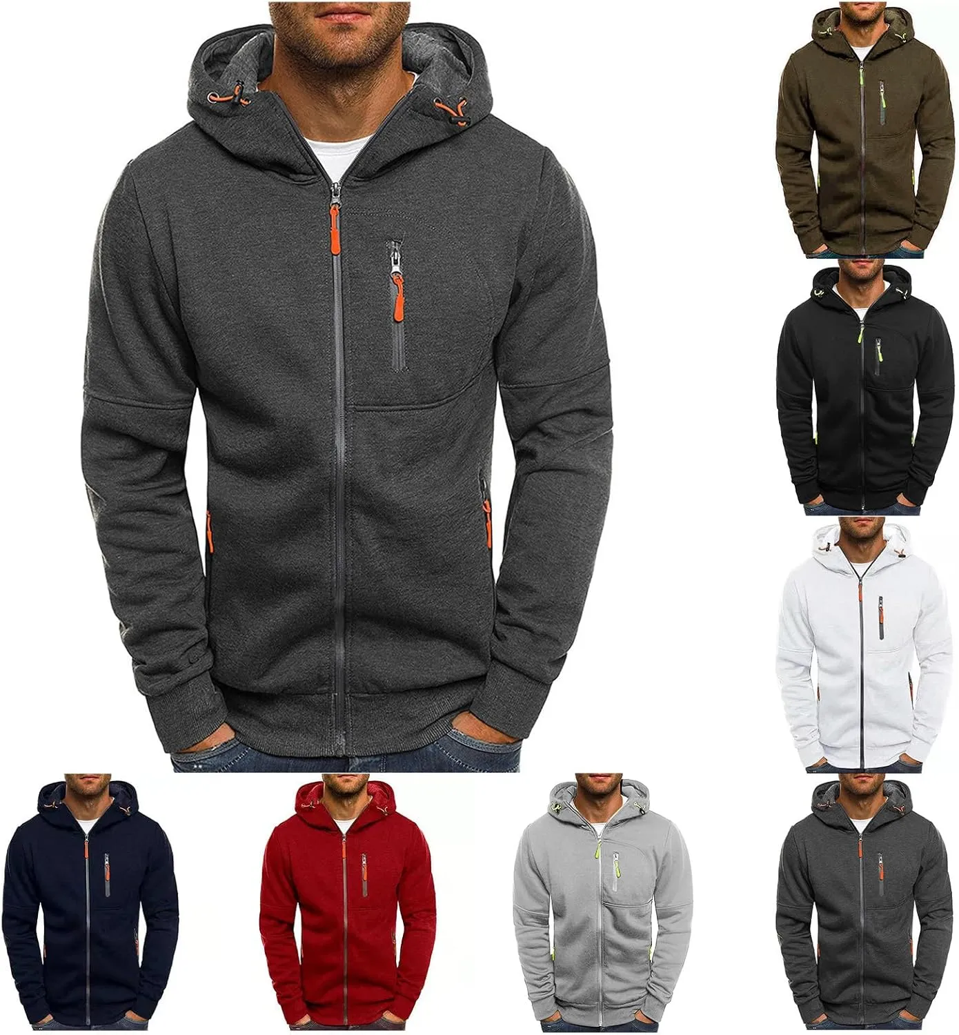 Hoodies for Men Full Zip Long Sleeve Sweatshirt Basic Casual Sweatshirts Sports Hooded Jacket Coat with Zip Pockets