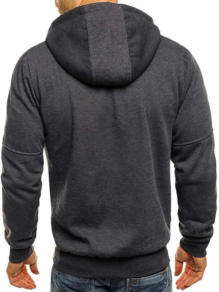 Hoodies for Men Full Zip Long Sleeve Sweatshirt Basic Casual Sweatshirts Sports Hooded Jacket Coat with Zip Pockets