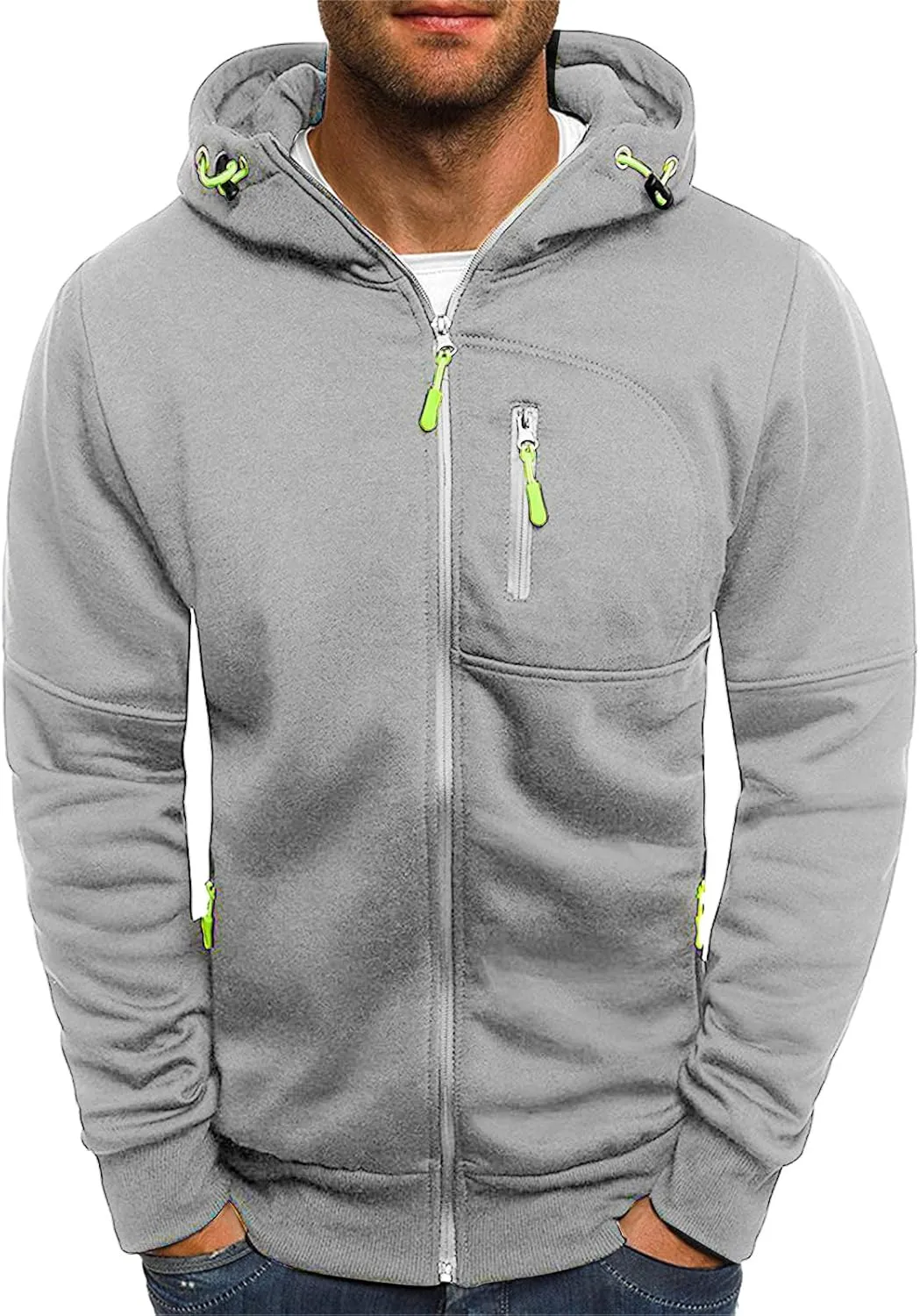 Hoodies for Men Full Zip Long Sleeve Sweatshirt Basic Casual Sweatshirts Sports Hooded Jacket Coat with Zip Pockets