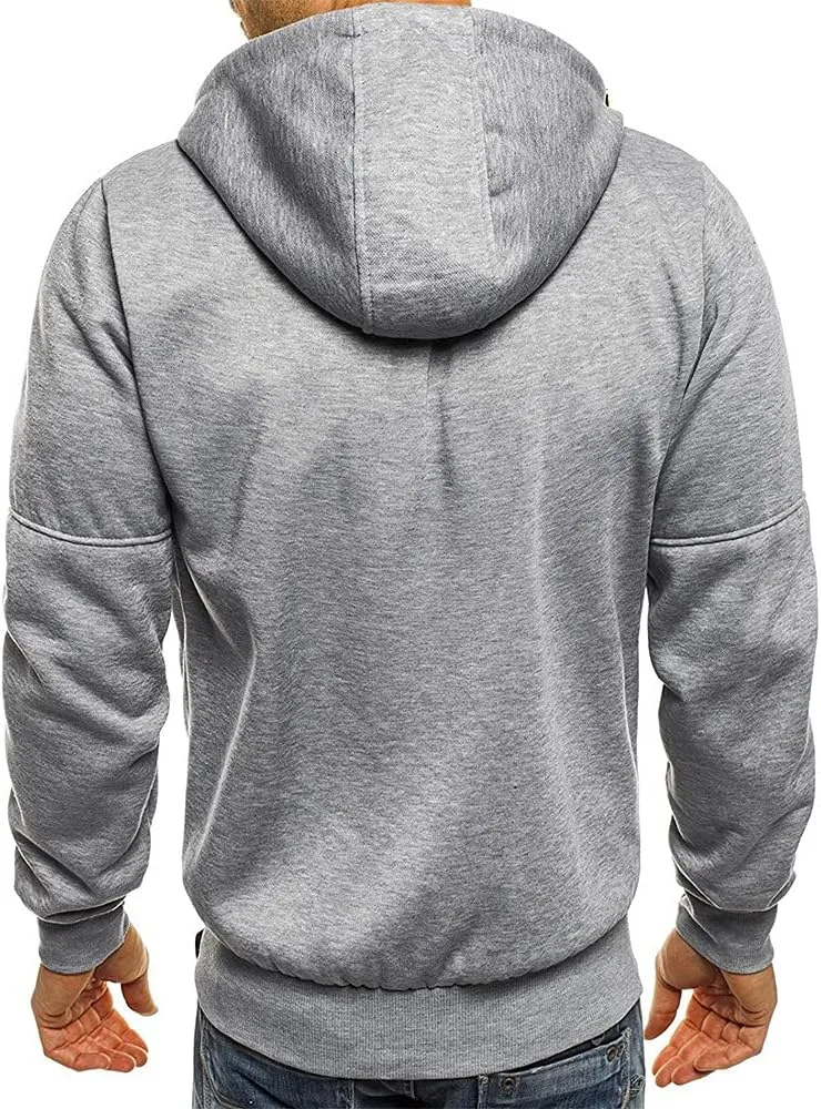 Hoodies for Men Full Zip Long Sleeve Sweatshirt Basic Casual Sweatshirts Sports Hooded Jacket Coat with Zip Pockets