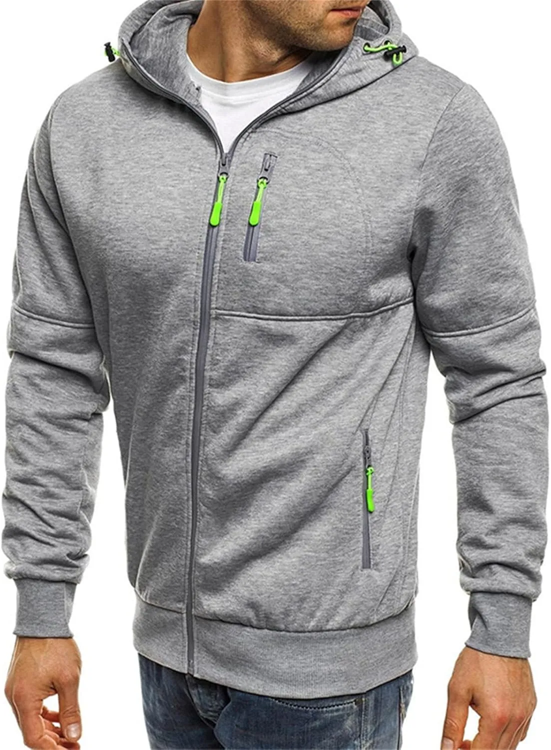 Hoodies for Men Full Zip Long Sleeve Sweatshirt Basic Casual Sweatshirts Sports Hooded Jacket Coat with Zip Pockets