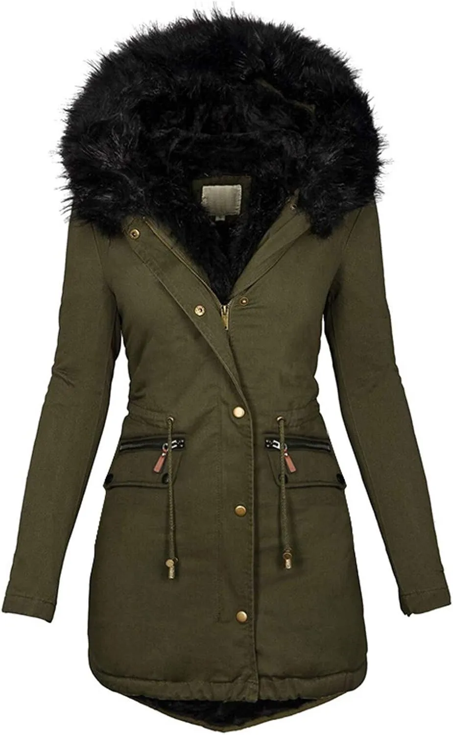 HTHLVMD Womens Winter Coats Warm Sherpa Lined Parkas Jacket Thickened Windproof Outerwear with Fur Hood Winter Parkas