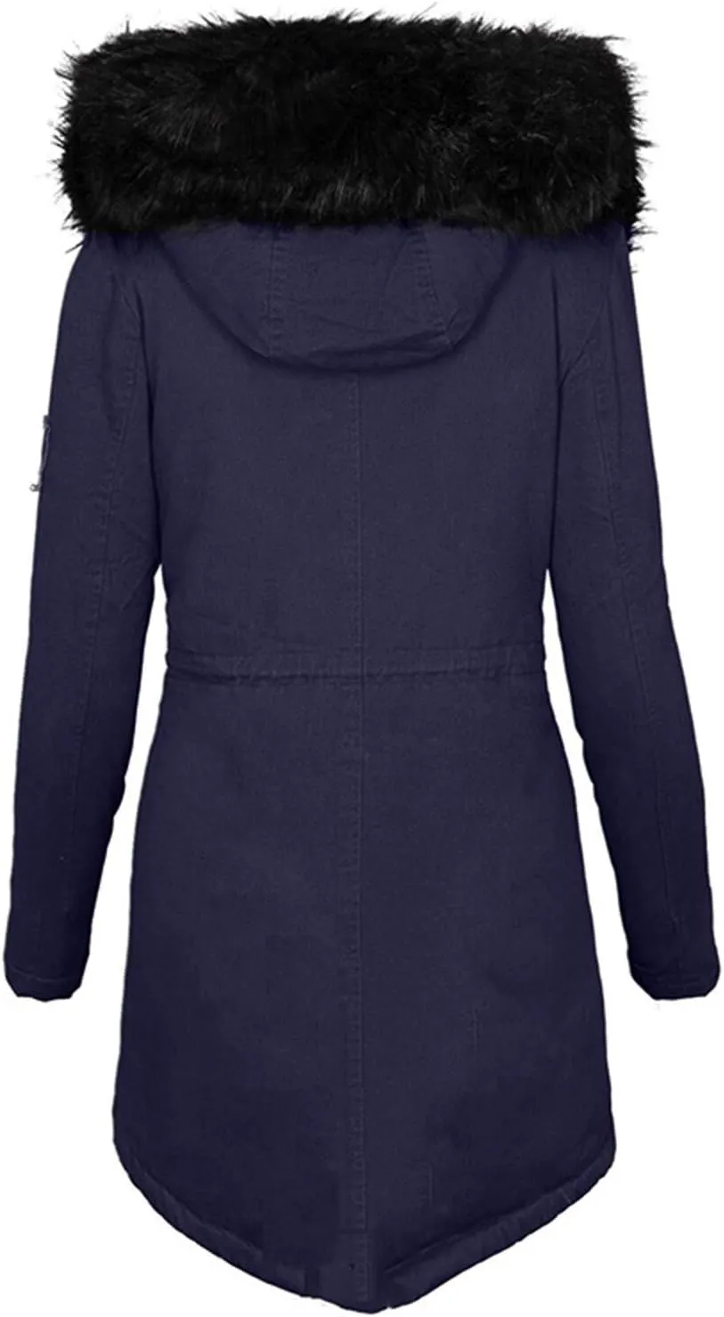 HTHLVMD Womens Winter Coats Warm Sherpa Lined Parkas Jacket Thickened Windproof Outerwear with Fur Hood Winter Parkas