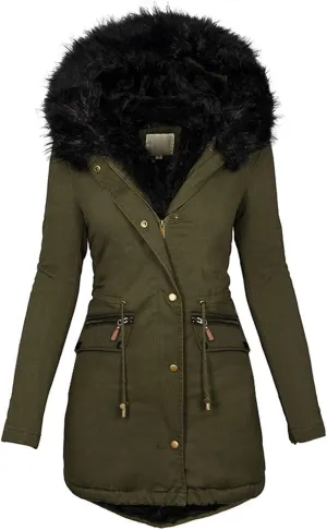 HTHLVMD Womens Winter Coats Warm Sherpa Lined Parkas Jacket Thickened Windproof Outerwear with Fur Hood Winter Parkas