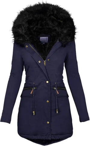 HTHLVMD Womens Winter Coats Warm Sherpa Lined Parkas Jacket Thickened Windproof Outerwear with Fur Hood Winter Parkas