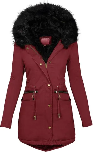 HTHLVMD Womens Winter Coats Warm Sherpa Lined Parkas Jacket Thickened Windproof Outerwear with Fur Hood Winter Parkas