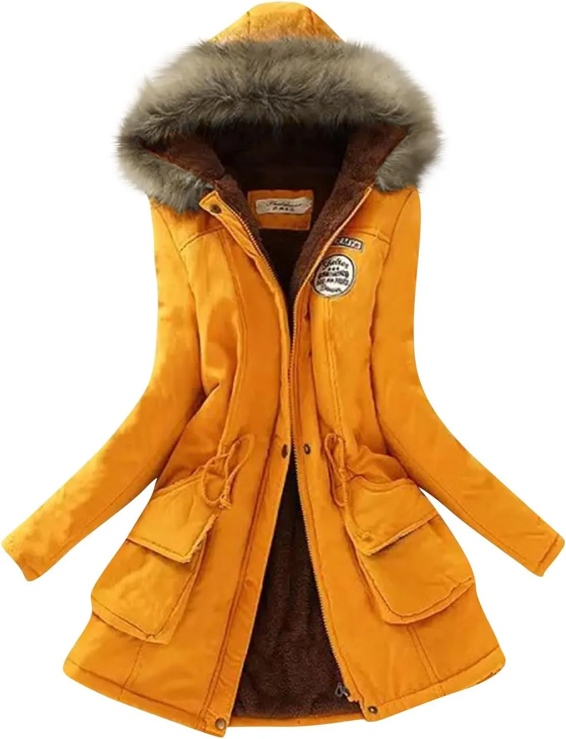 HTHLVMD Womens Winter Coats Warm Sherpa Lined Parkas Jacket Thickened Windproof Outerwear with Fur Hood Winter Parkas