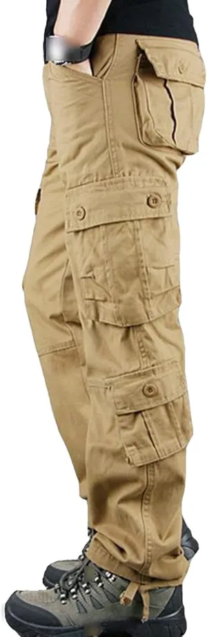 JEsilunmaMY Men's Straight Cargo Pants Multi-Pocket Slacks Casual Loose Jogger Pants Military Army Combat Outdoor Trousers