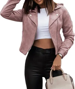 JEsilunmaMY Women's Asymmetric Zip Biker Coats Casual Short Motorcycle Leather Jackets Lightweight Cropped Bomber Outwear