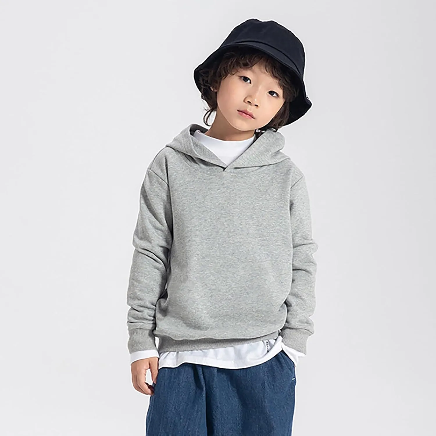 Kids Boys' Solid Cotton Hoodie Pullover Sweatshirt Toddler Girls Classic Basic Hooded Sweatshirt Preppy Hoodie Top