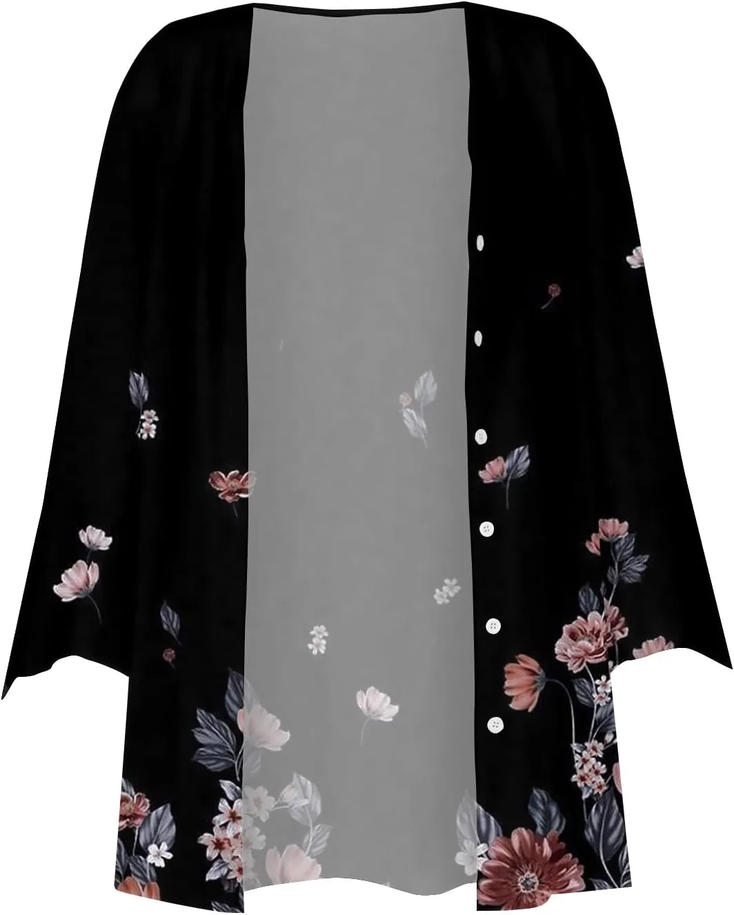Kimono Cardigans for Women 3/4 Sleeve Button Down Cardigans Floral Printed Casual Loose Open Front Cardigan