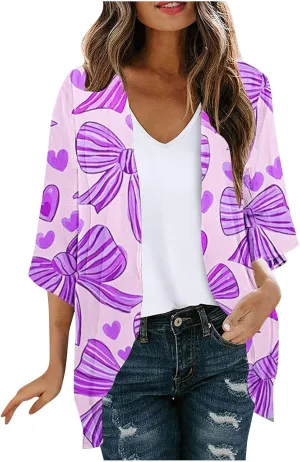 Kimonos for Women Summer Chiffon Beach Cover Up Lightweight Open Front 3/4 Sleeve Cardigan Vacation Outfits