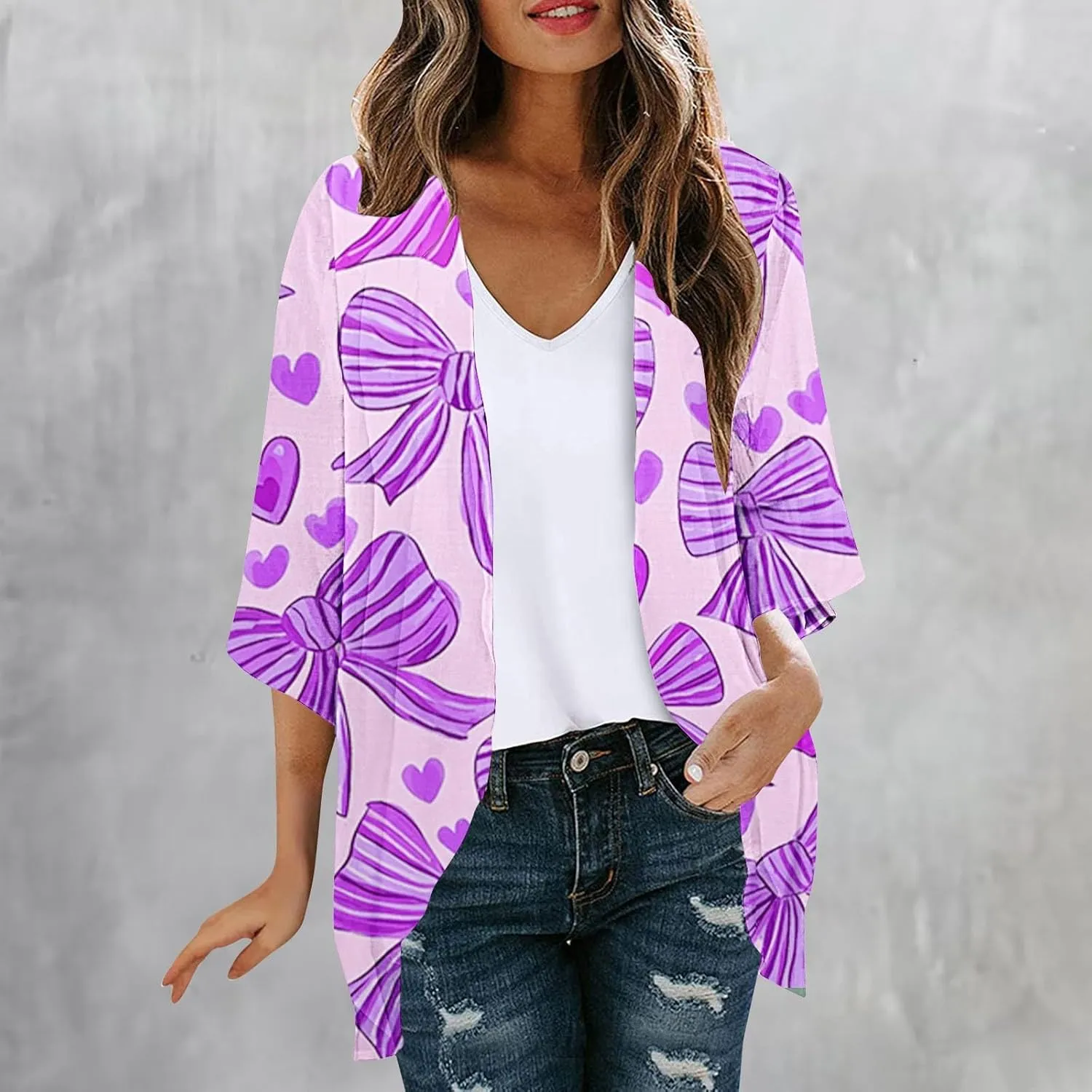 Kimonos for Women Summer Chiffon Beach Cover Up Lightweight Open Front 3/4 Sleeve Cardigan Vacation Outfits