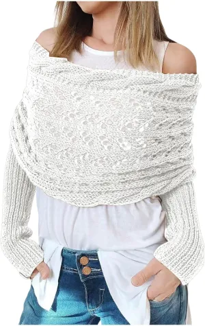 Knitted Cable Wrap,Crochet Cocoon Shrug,Sweater Scarf with Sleeves,Shrugs for Women,Knitted Wrap,2024 Trendy Sweaters