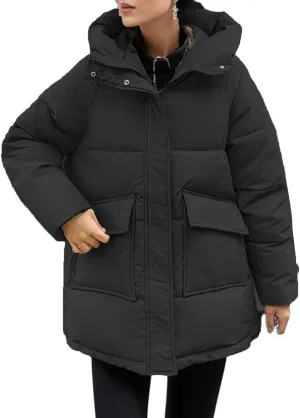 Kubbon Women's Winter Parka Coats Trendy Hooded Quilted Puffer Jacket Thickened Warm Long Down Jacket Outwear with Pockets