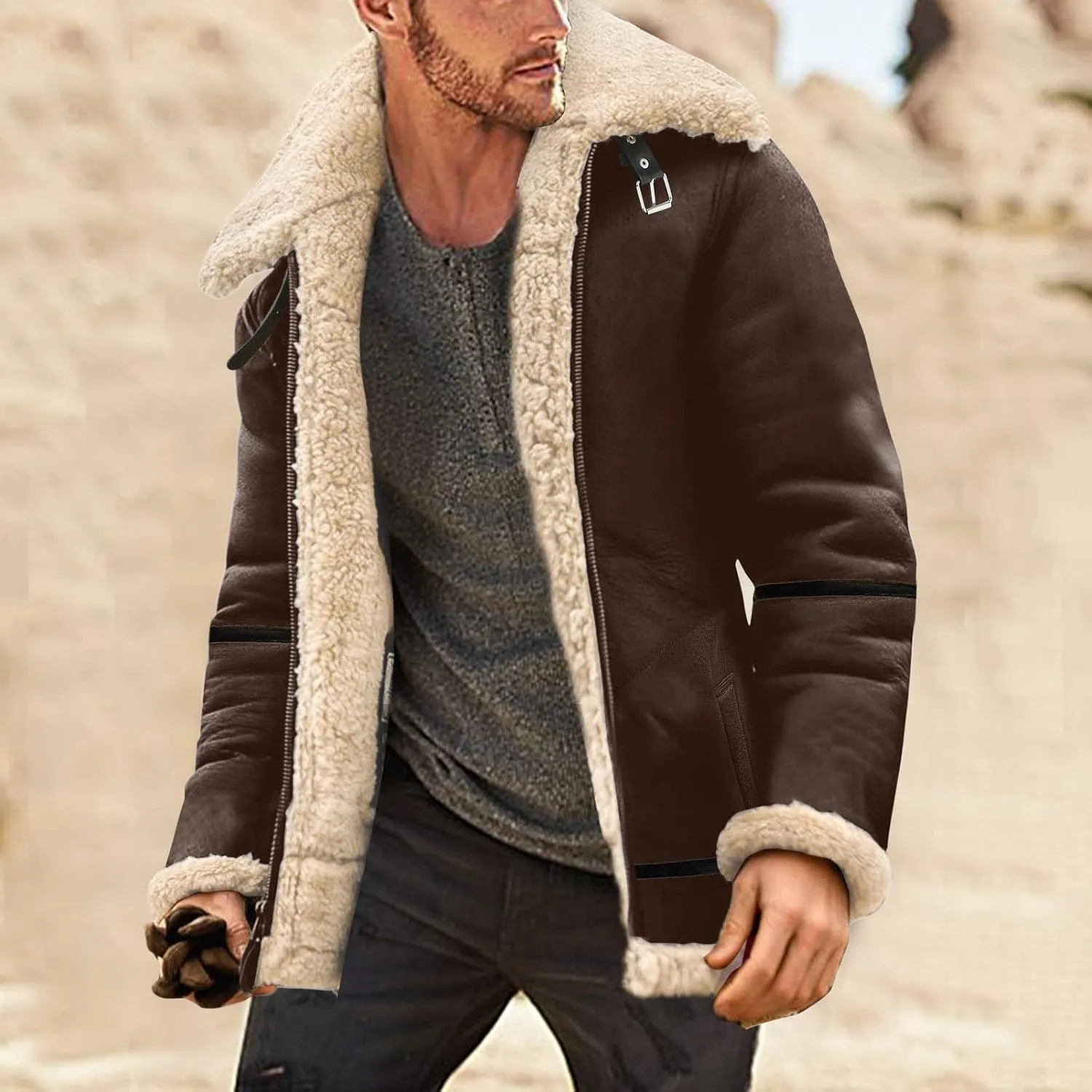 LCMTWX Men's Winter Thickened Warm Coats Stand Collar Knitted Splice Sweater Coat Casual Cardigan Stylish Mens Winter