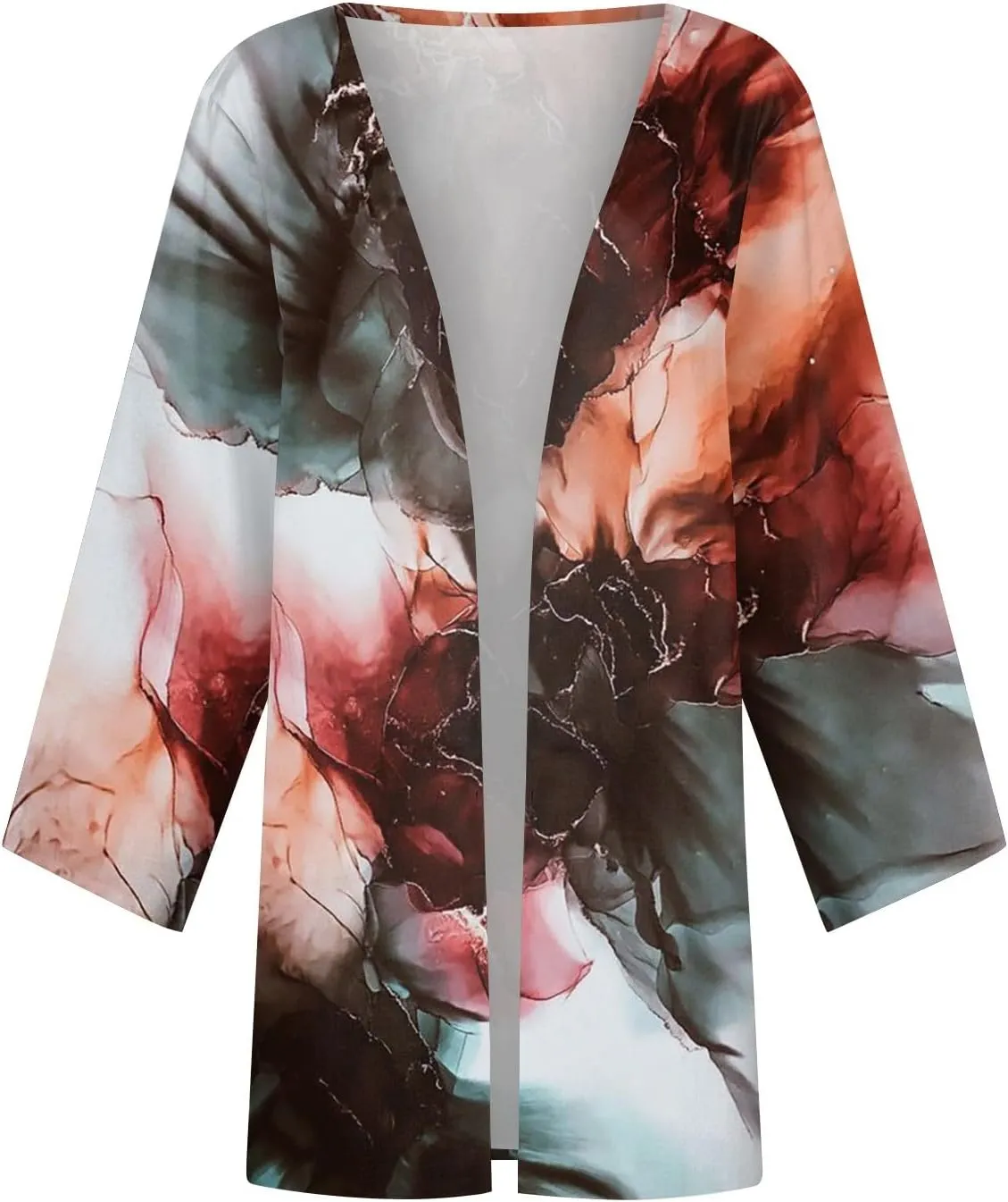 Lightweight Cardigan for Women Summer Printed Beach Cover Up Tops Open Front 3/4 Sleeve Kimono Cardigan Casual Blouse
