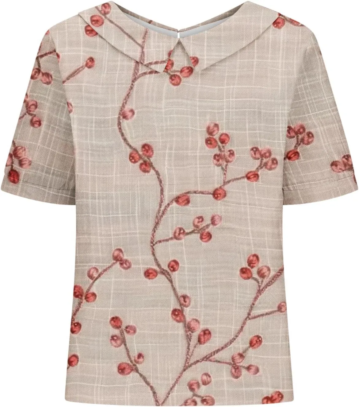 Linen Shirt for Womens Summer Tops Dressy Casual Printed V Neck Blouse Loose Fit Short Sleeve T Shirt Plus Size M-5xl