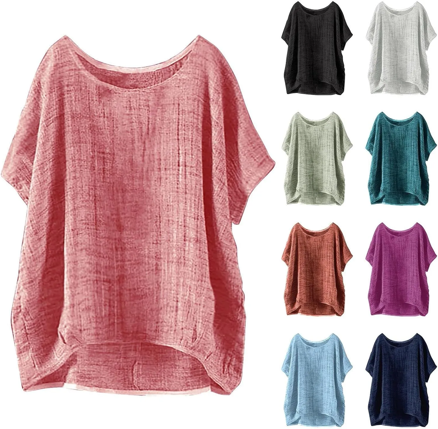 Linen Shirts for Women 2025 Summer Oversized Short Sleeve Tops Casual Loose Resort Wear Beach Vacation Blouses