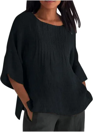 Linen Shirts for Women 2025 Trendy Summer 3/4 Sleeve Tops Dressy Casual Loose Boho Cute Blouses