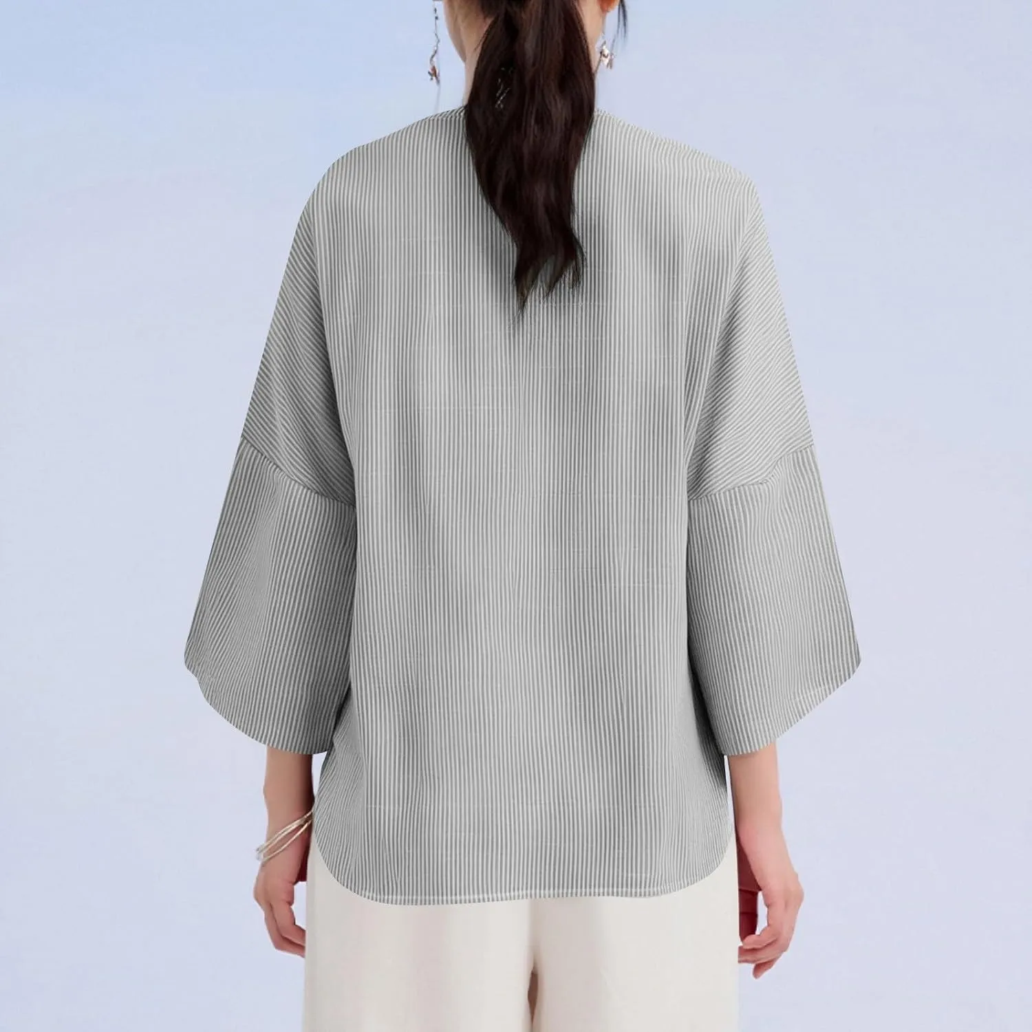 Linen Shirts for Women 2025 Trendy Summer 3/4 Sleeve Tops Dressy Casual Loose Boho Cute Blouses