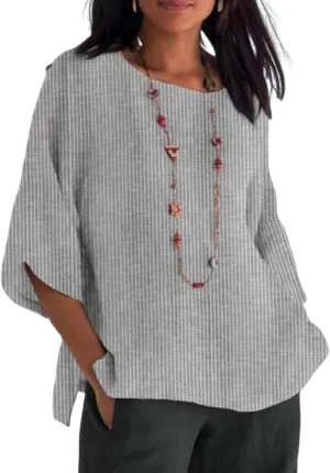 Linen Shirts for Women 2025 Trendy Summer 3/4 Sleeve Tops Dressy Casual Loose Boho Cute Blouses