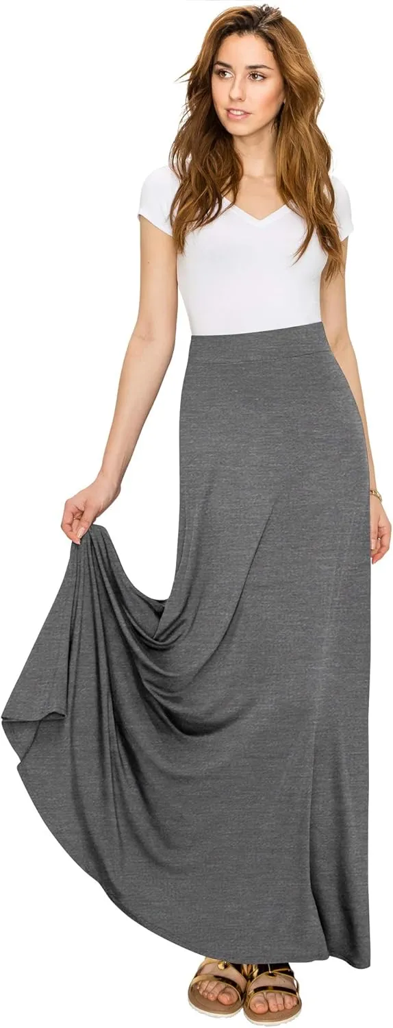 Lock and Love Women's Casual Comfy Stylish High Waist Flare Long Maxi Skirt – Available in Print & Solid Options