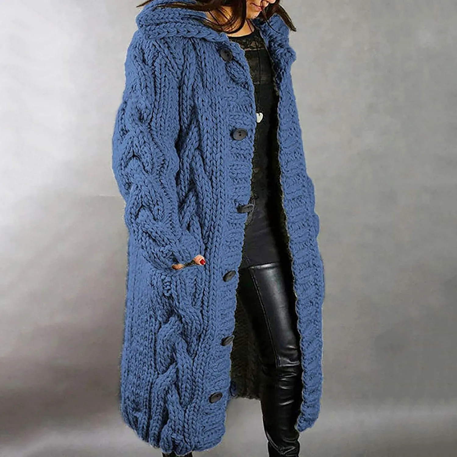 Long Cardigan Sweaters for Women 2024 Plus Size Open Front Chunky Cable Knit Cardigans Hooded Fall Winter Coat