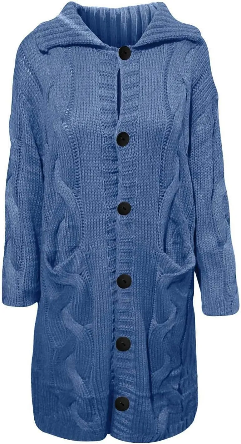 Long Cardigan Sweaters for Women 2024 Plus Size Open Front Chunky Cable Knit Cardigans Hooded Fall Winter Coat