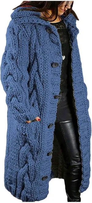 Long Cardigan Sweaters for Women 2024 Plus Size Open Front Chunky Cable Knit Cardigans Hooded Fall Winter Coat