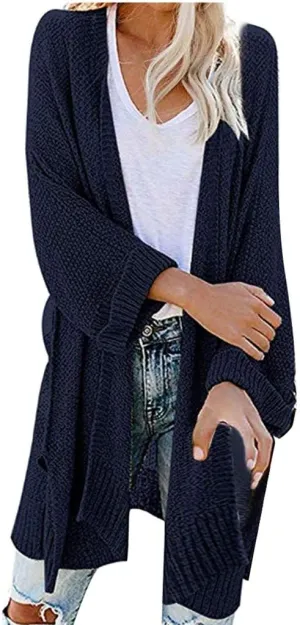 Long Chunky Knitted Cardigan for Women Balloon Sleeve Open Front Cardigans Lightweight Casual Trendy Wrap Knitwear