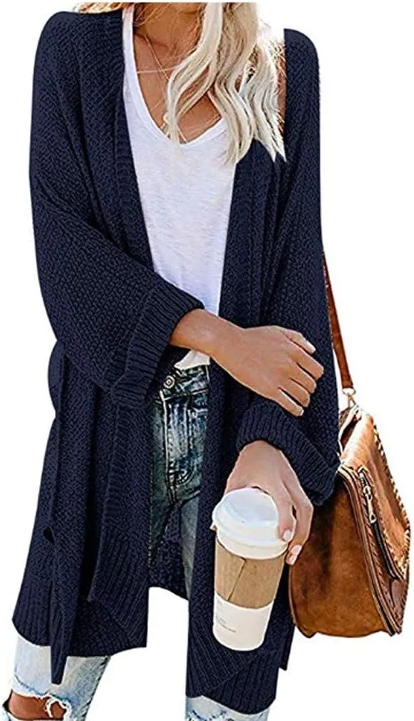 Long Chunky Knitted Cardigan for Women Balloon Sleeve Open Front Cardigans Lightweight Casual Trendy Wrap Knitwear