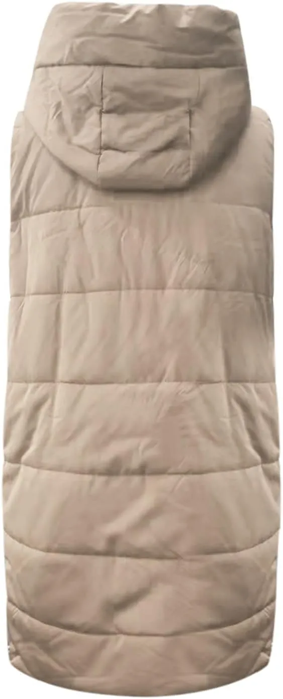 Long Puffer Vest for Women Lightweight Zip Up Sleeveless Quilted Padded Jacket Hoodies Solid Winter Warm Coat Pockets
