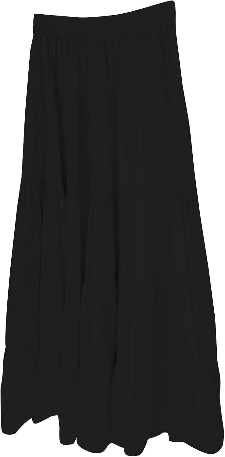 Long Skirts for Women Boho Maxi Skirt Summer Swing Tiered A-Line Elastic High Waist Dress with Pockets