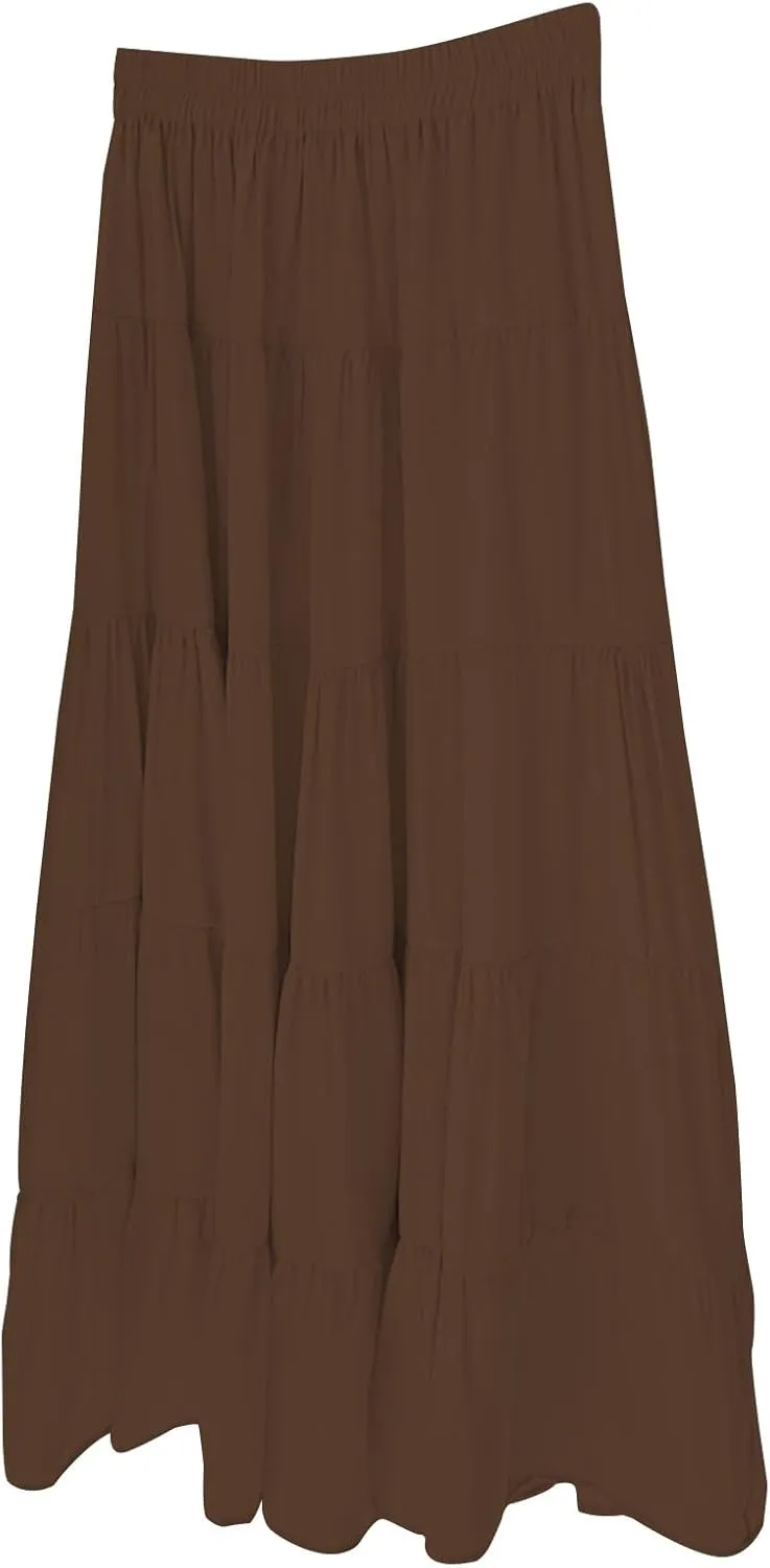 Long Skirts for Women Boho Maxi Skirt Summer Swing Tiered A-Line Elastic High Waist Dress with Pockets