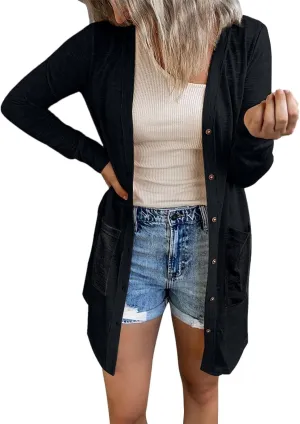 Long Sleeve Cardigan for Women Fall Open Front Kimono Sweatshrits with Pockets Soft Casual Losoe Outwear Shirts