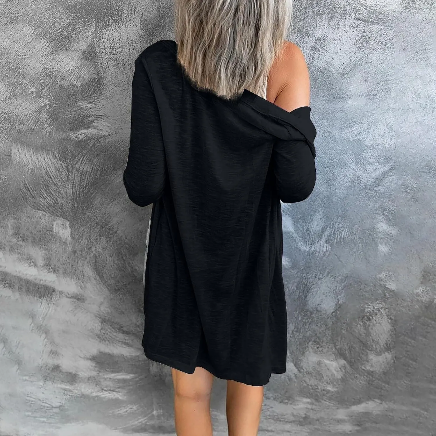 Long Sleeve Cardigan for Women Fall Open Front Kimono Sweatshrits with Pockets Soft Casual Losoe Outwear Shirts