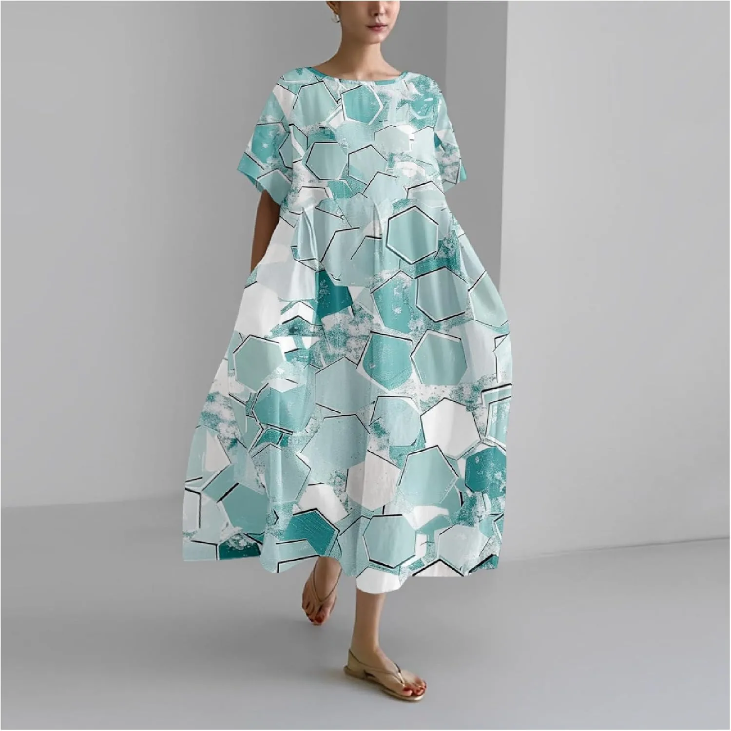 MARSVOVO Boho Maxi Dress for Women Plus Size Flowy Japanese Floral Print Casual Dresses