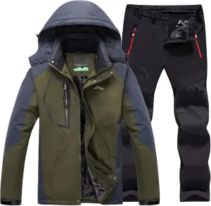 Men 2023 Ski Jacket and Pant Set Fall Winter Warm Waterproof Windproof Hooded Snow Coat 2 Pieces Snowboarding Snowsuit